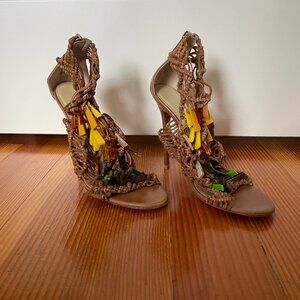 Jimmy Choo Iris Macrame Sandals in Brown Leather Size 35.5